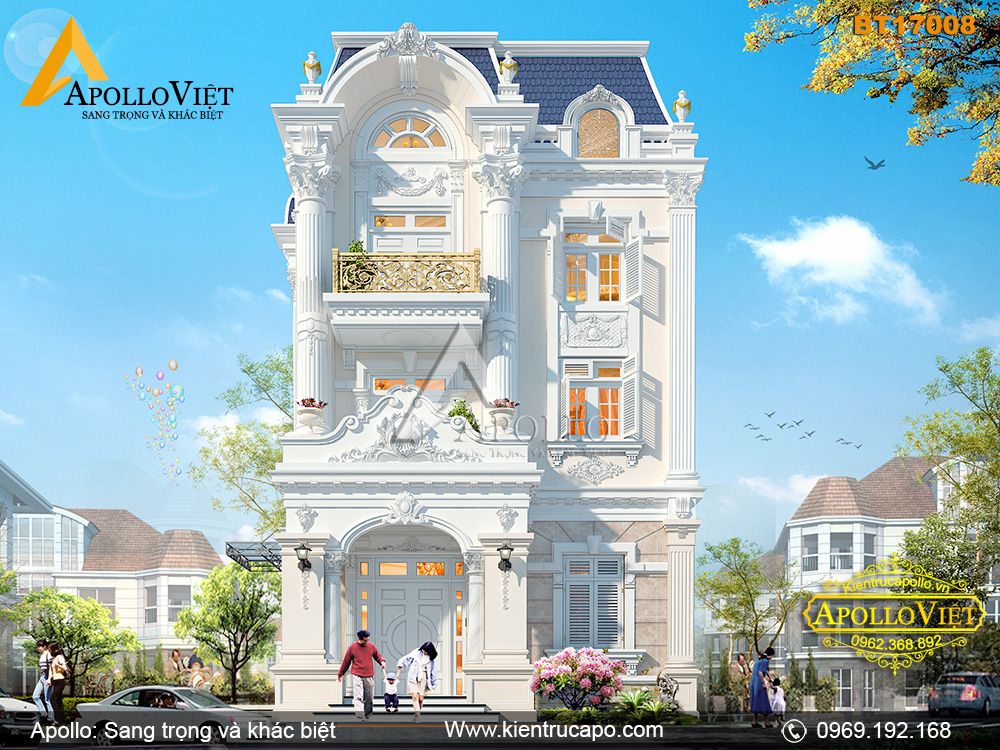 Thiết kế Biệt thự tân cổ điển 3 tầng đẳng cấp (BT17008)